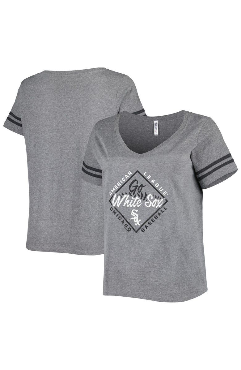 SOFT AS A GRAPE Women's Soft as a Grape Gray Chicago White Sox Plus Size V-Neck Jersey T-Shirt, Main, color, 