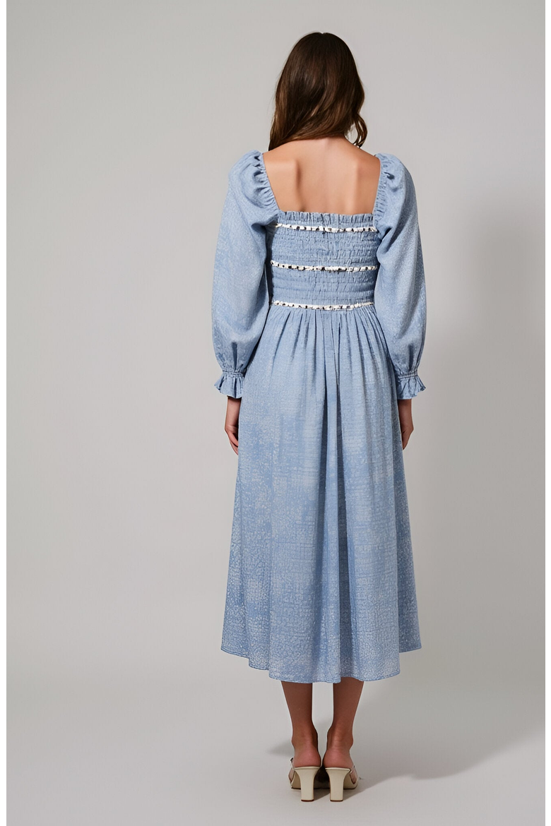 Paisley Print Smocked Bodice Midi Dress with Bow Accents, Alternate, color, Paisley Print