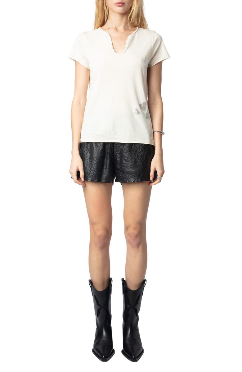 Zadig & Voltaire Tunisien Rhinestone Heart Henley T-Shirt, Alternate, color,