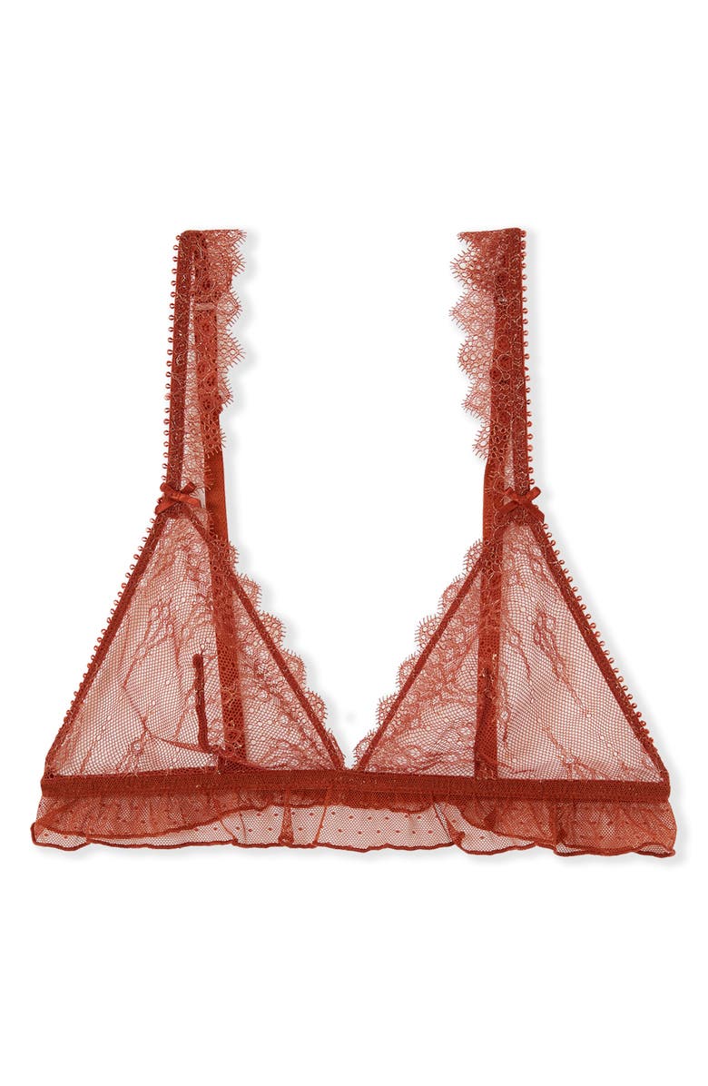 Etam Allusion Ruffle Lace Bralette, Alternate, color, Brown