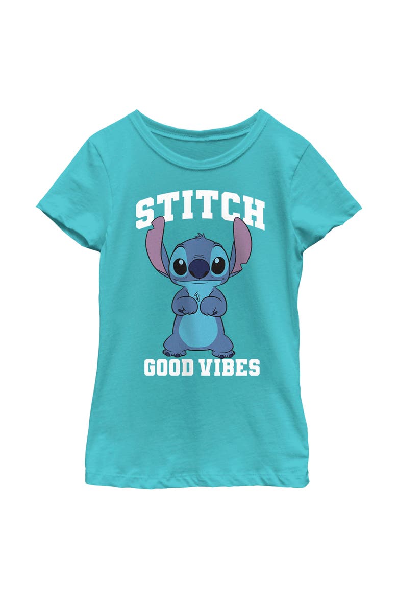 Girls' Good Vibes Only Stitch Graphic Tee, Main, color, Tahiti Blue
