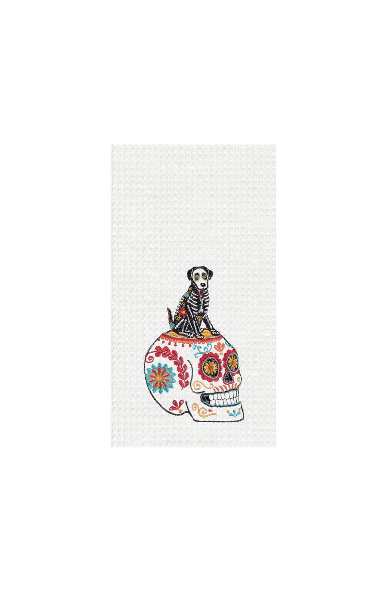 C&F Home Canine Sugar Colorful Waffle Weave Dishtowel, Main, color, White