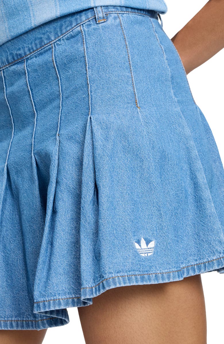 adidas Originals Pleated Denim Miniskirt, Alternate, color, Indigo Denim