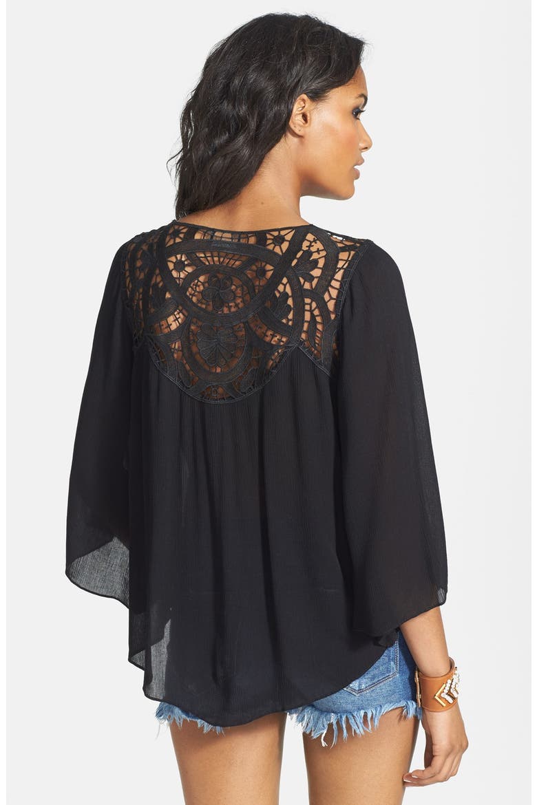 ASTR Crochet Yoke Crinkle Top, Alternate, color, BLACK