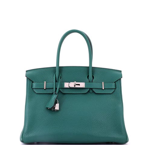 Birkin Handbag Green Clemence with Palladium Hardware 30