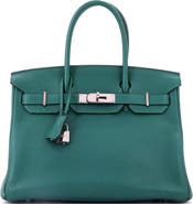 Pre-Owned Hermes Birkin Handbag Green Clemence with Palladium Hardware 30