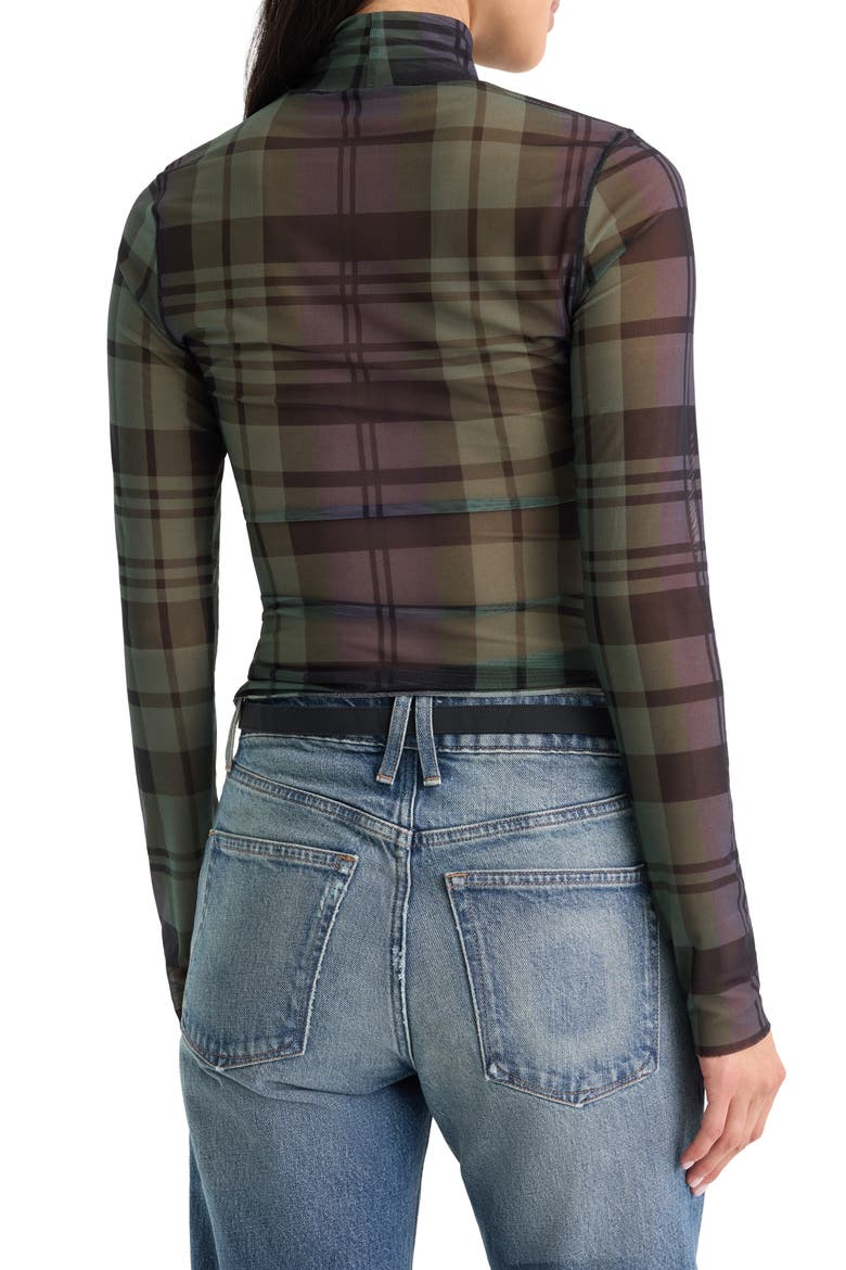 The Mesh Turtleneck, Alternate, color, NAVY AND GREEN PLAID