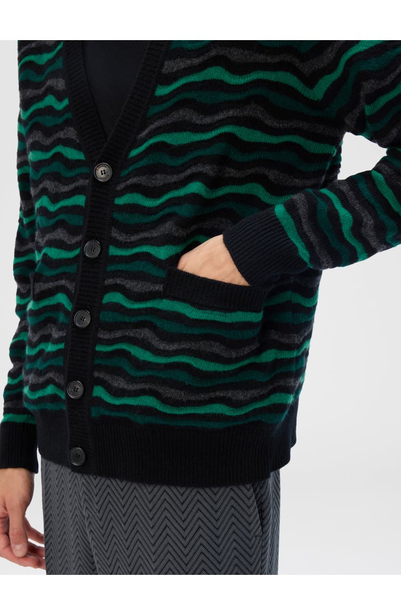 Missoni Cardigan In Pure Wool With Wave Stitch, Alternate, color, Green