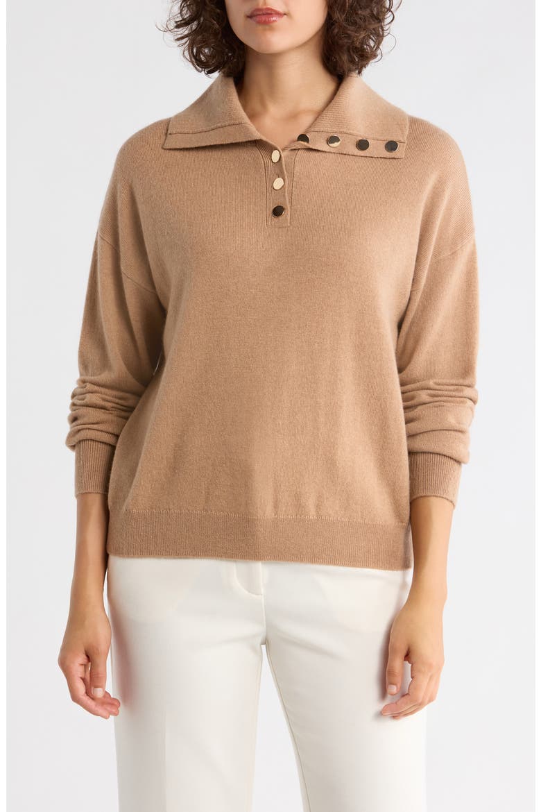 Half Button Placket Wool & Cashmere Blend Sweater, Main, color, CAMEL