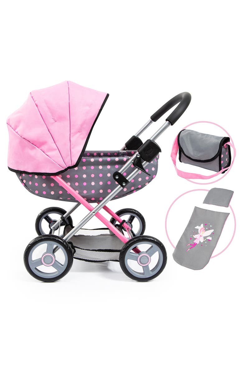 Pram Cosy Fairy Poka Dot Grey Pink For Dolls Up To 18 Inch, Main, color, Multicolored