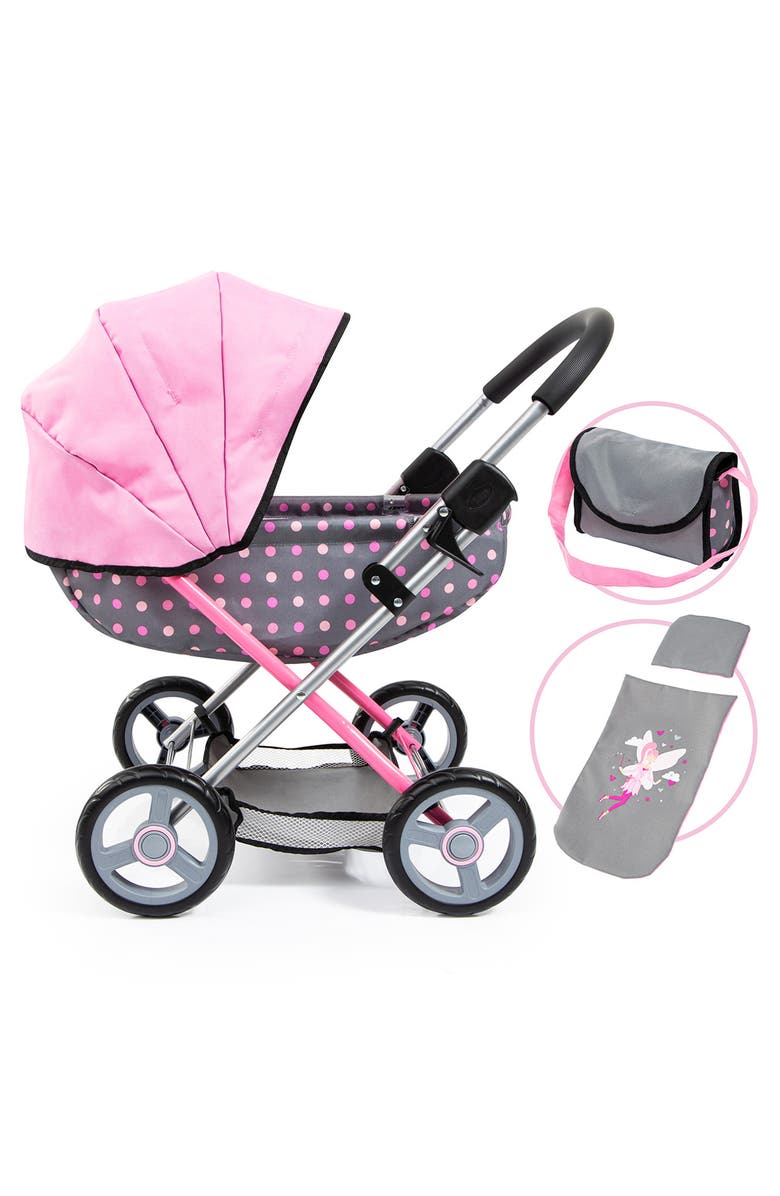 Bayer Design Pram Cosy Fairy Poka Dot Grey Pink For Dolls Up To 18 Inch, Main, color, Multicolored