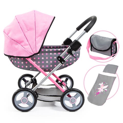 Pram Cosy Fairy Poka Dot Grey Pink For Dolls Up To 18 Inch