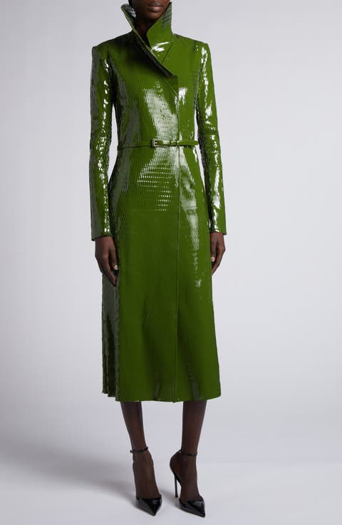 Perforated Patent Leather Trench Coat