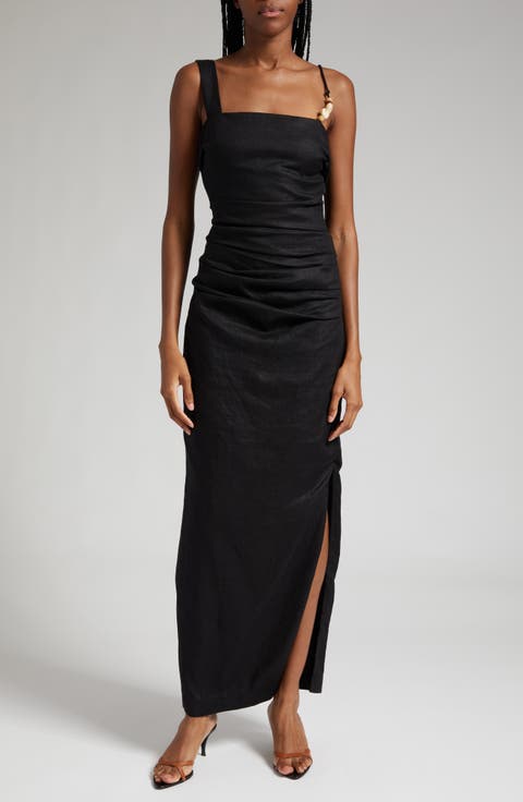 Antonia Beaded Strap Linen Dress