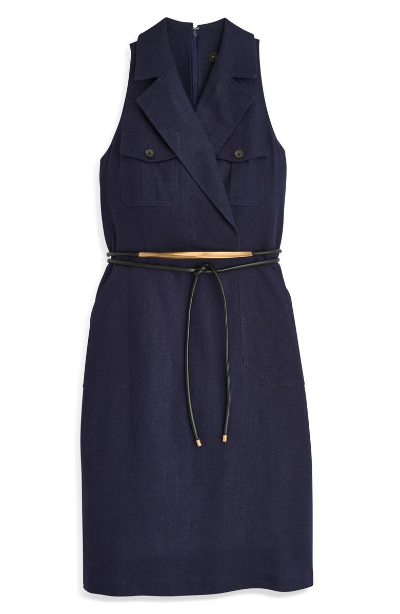 Donna Karan New York Belted Sleeveless Linen Blend Denim Dress, Alternate, color, Ink