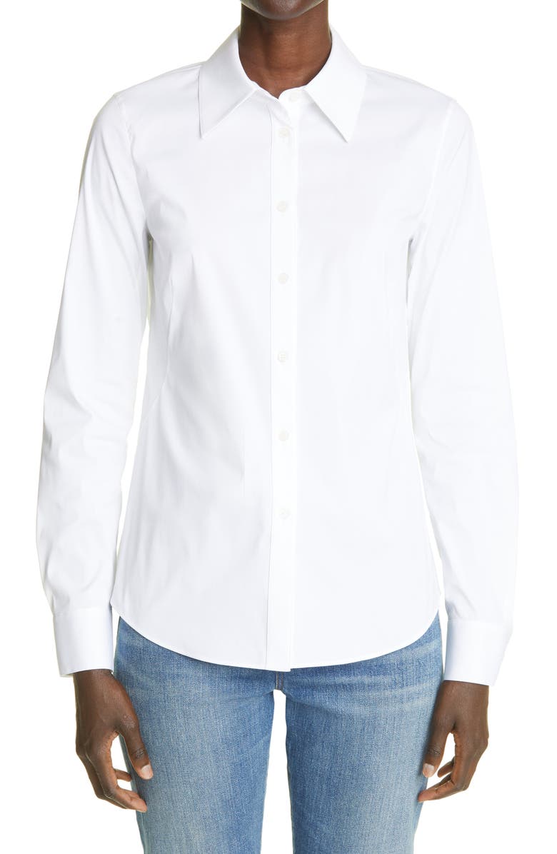 Lafayette 148 New York New York Kennedy Solid White Stretch Button-Up Shirt, Main, color,
