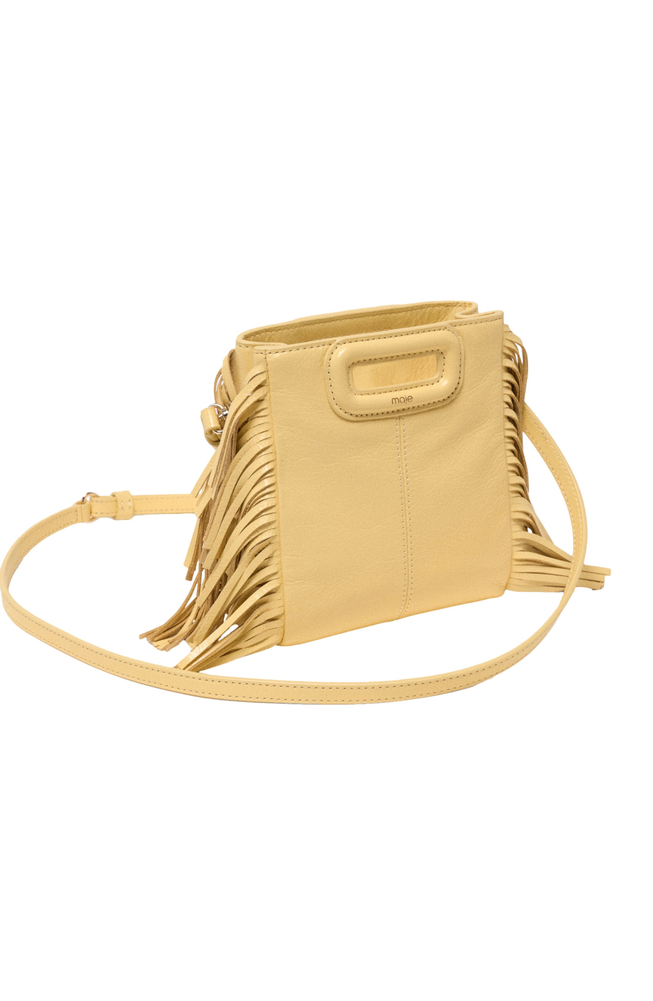 maje Matte crackled leather M Mini bag, Alternate, color, Pale Yellow