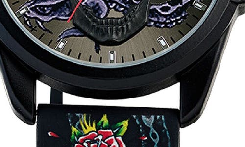 Ed Hardy Quartz Silicone Strap Watch, 46mm In Black