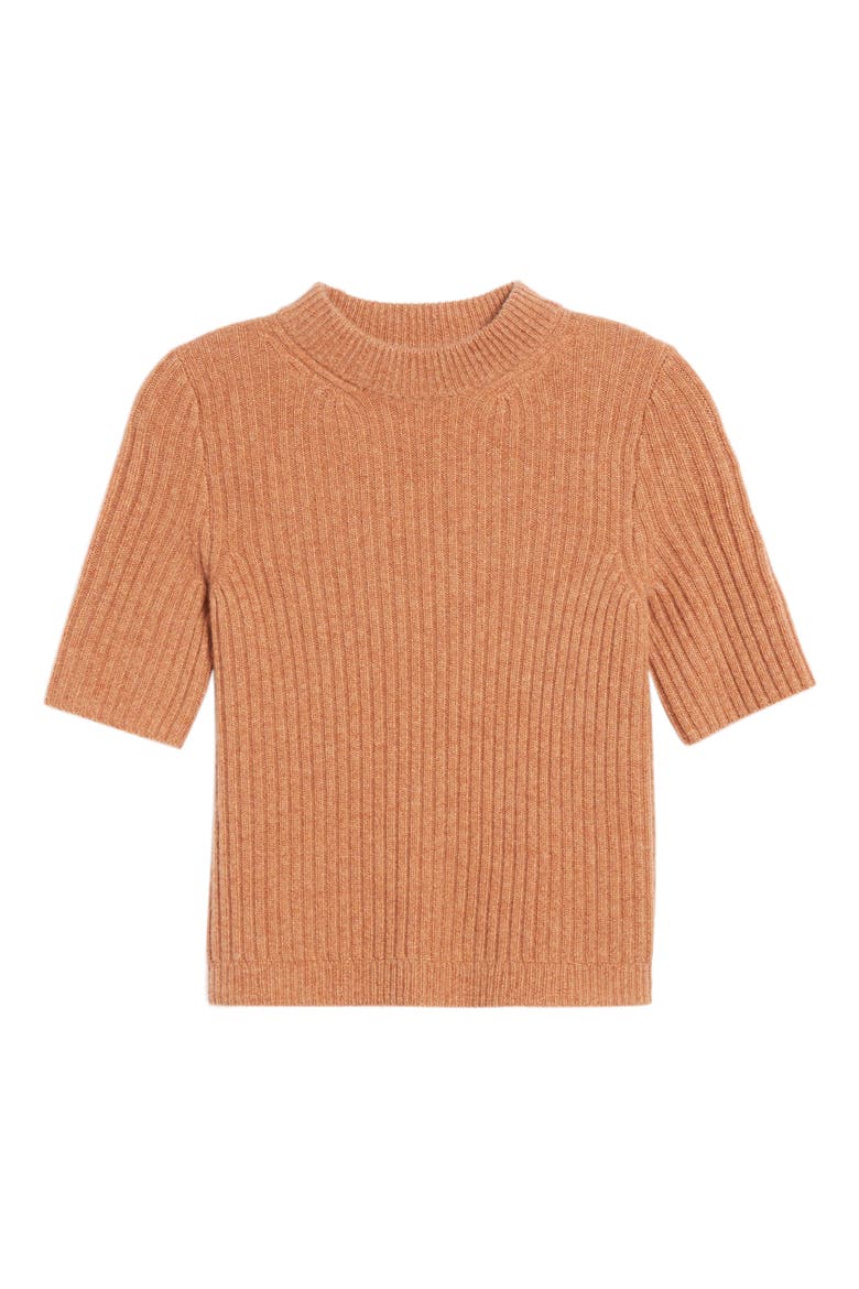 Mock Neck Cashmere Sweater Tee, Alternate, color, HEATHER RUSSET