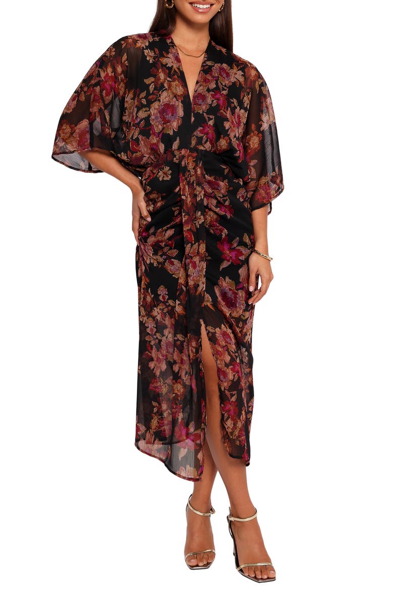 Audrina Floral Chiffon Midi Dress, Main, color, DEEP NIGHT FLORAL