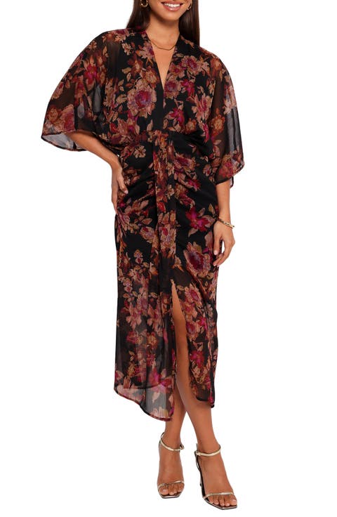 Audrina Floral Chiffon Midi Dress