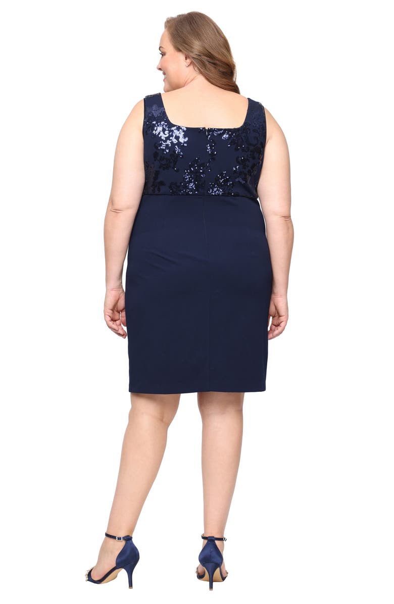 Alex Evenings Sequin Scuba Crepe Cocktail Dress with Jacket, Alternate, color, Navy