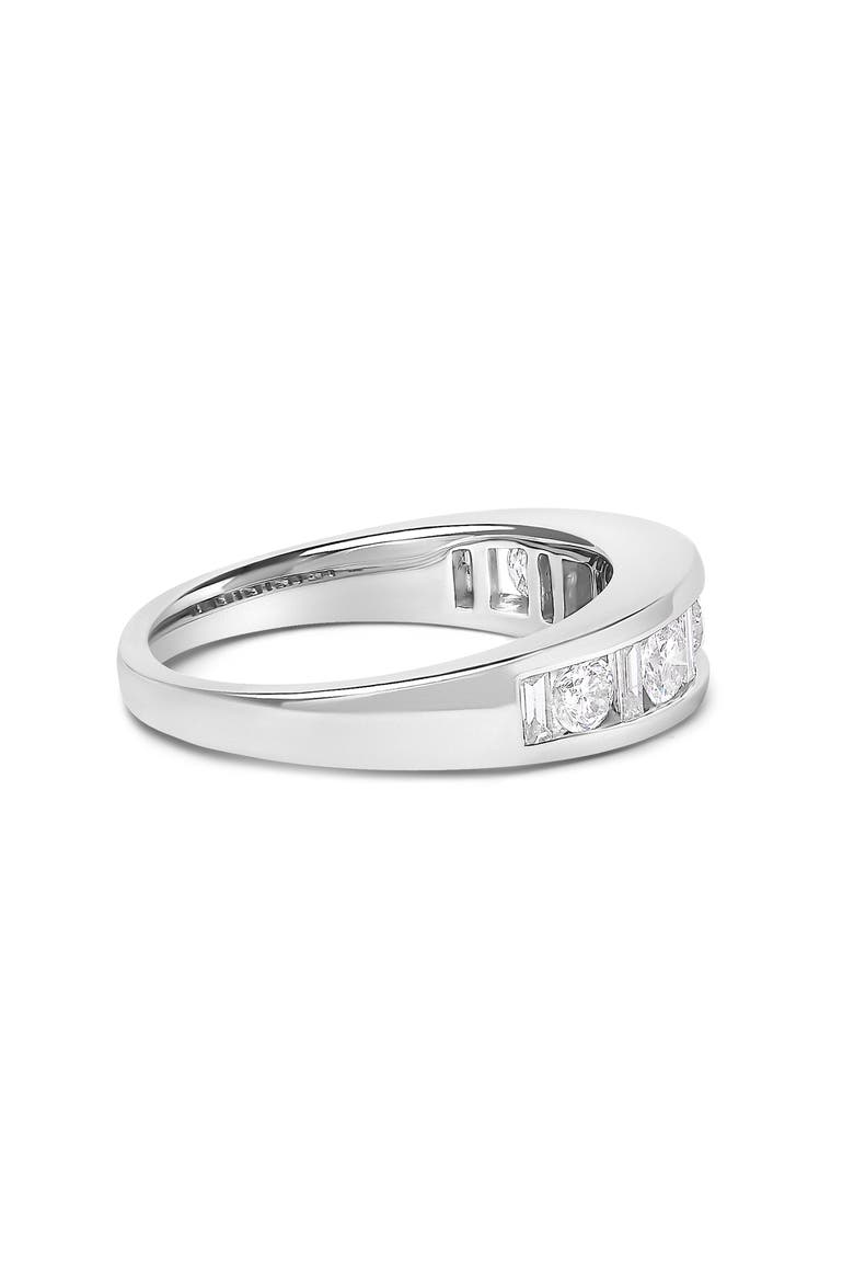 14K White Gold Alternating 1.0 Cttw Round and Baguette Diamond Channel Band Ring, Alternate, color, White Gold