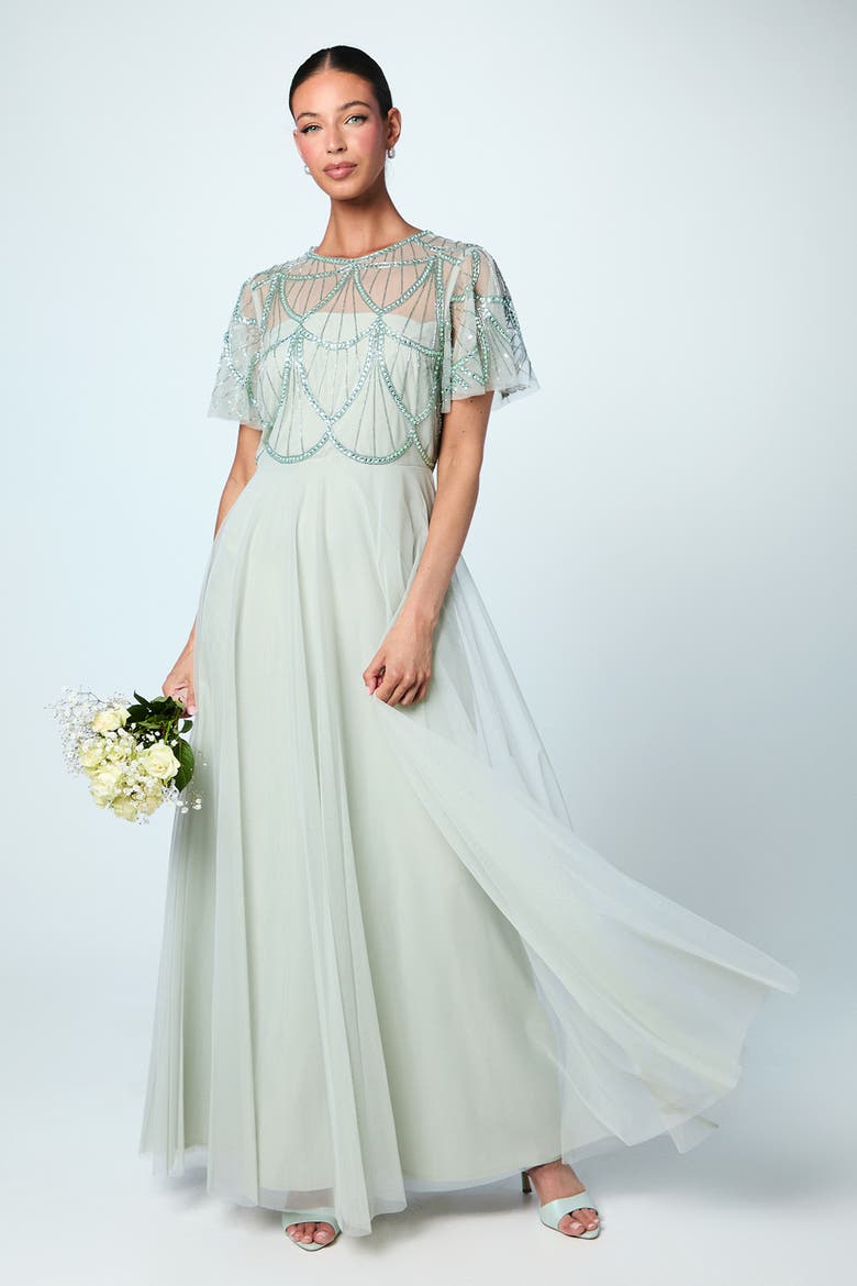 Embellished Bodice Bridesmaids Dress, Main, color, Sage