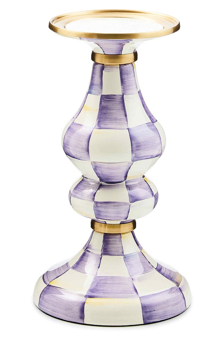Violet Check Medium Pillar Candleholder, Main, color, VIOLET