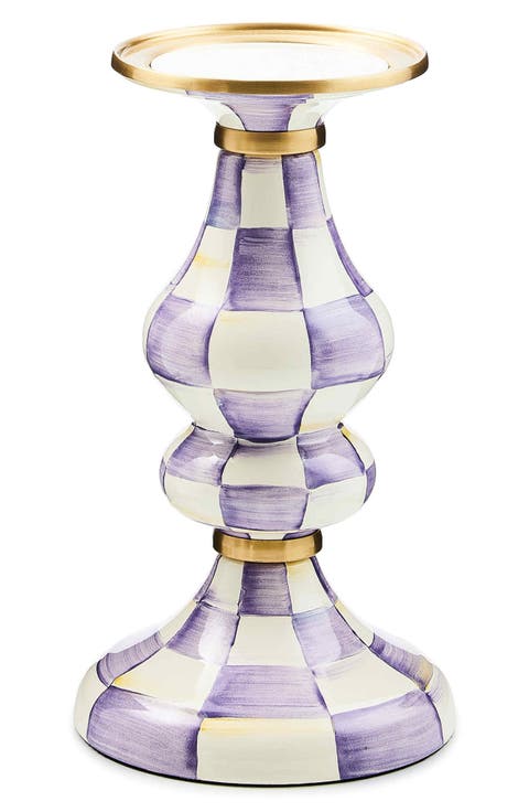 Violet Check Medium Pillar Candleholder