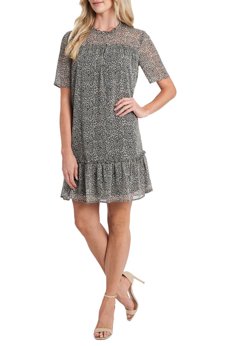 CeCe Leopard Print Short Sleeve A-Line Dress, Main, color, 