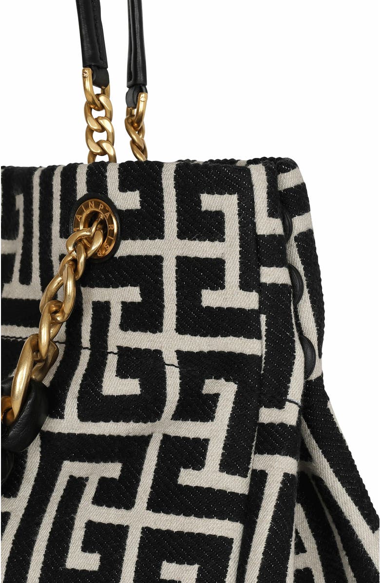 Balmain 1945 Soft Pb-Monogrammed Jacquard Canvas Tote Bag, Alternate, color, Black