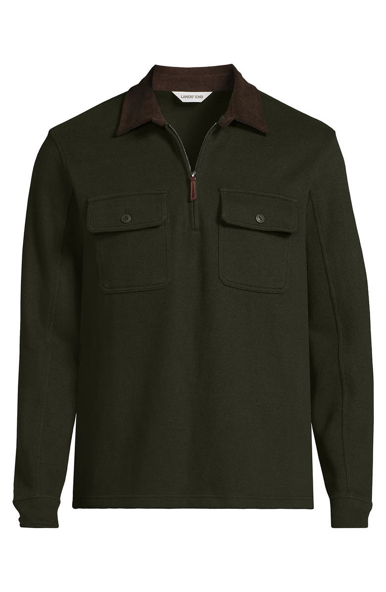 Lands' End Long Sleeve Corduroy Collar Bedford Rib Quarter Zip, Alternate, color, Havana Brown