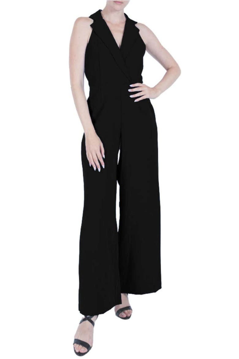 Lapel Sleeveless Wide Leg Jumpsuit, Main, color, BLACK