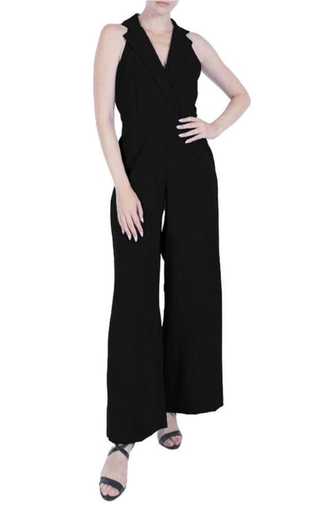 Lapel Sleeveless Wide Leg Jumpsuit