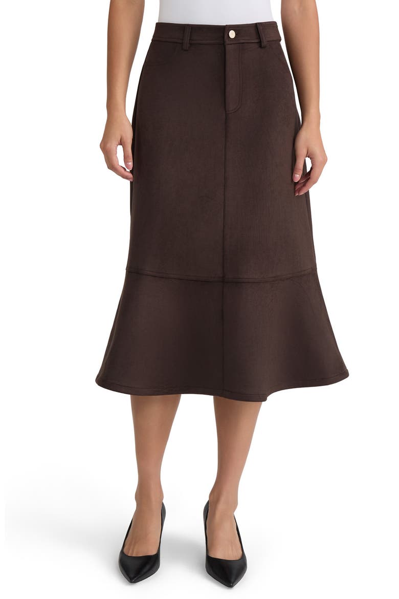 Faux Suede Flare Midi Skirt, Main, color, COFFEE BEAN