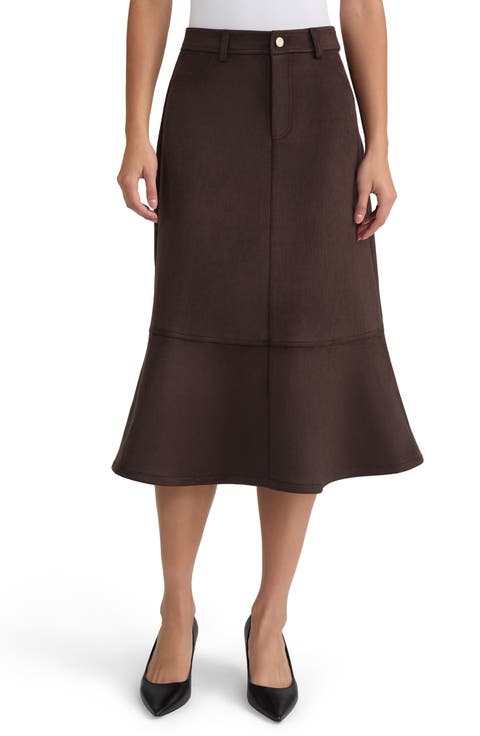 Faux Suede Flare Midi Skirt