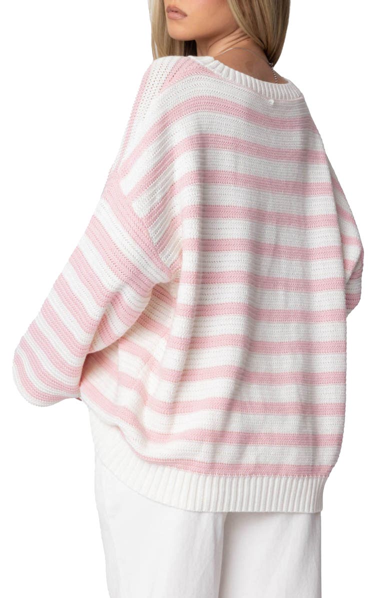 EDIKTED Aerin Oversize Stripe Cotton Sweater, Alternate, color, Light-Pink-And-Cream
