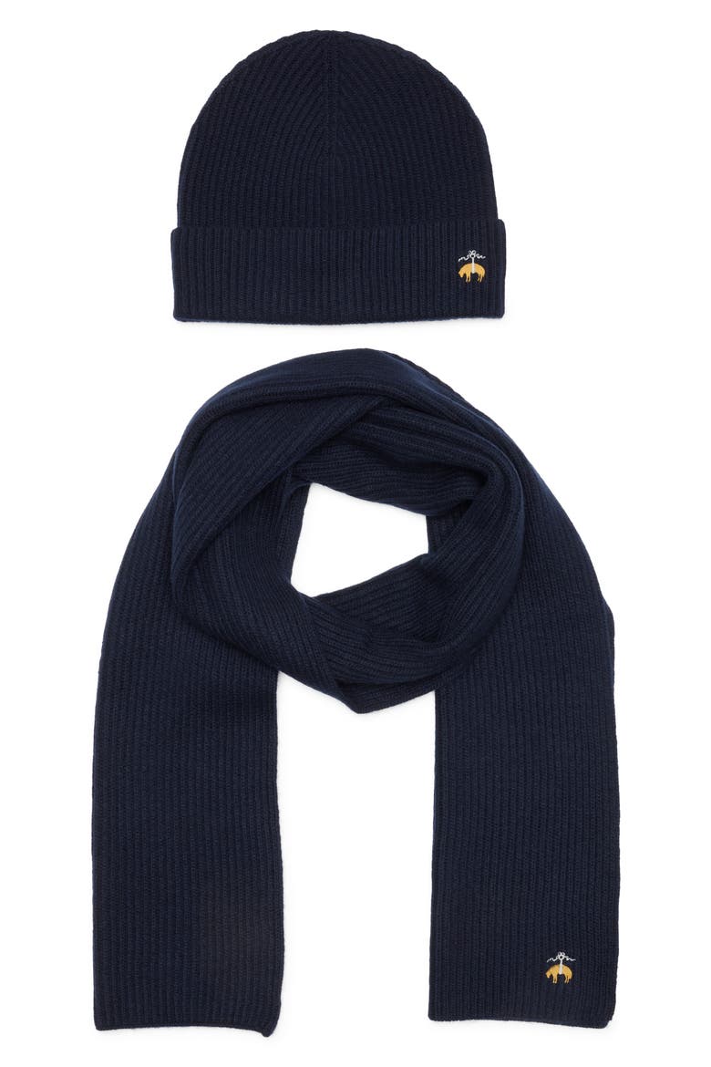 Wool Blend Beanie & Scarf Set, Alternate, color, NAVY