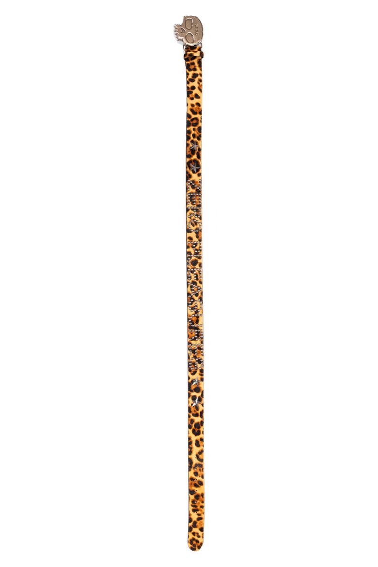 X Zero Skateboards Leopard Print Stud Genuine Calf Hair Belt, Main, color, LEOPARD