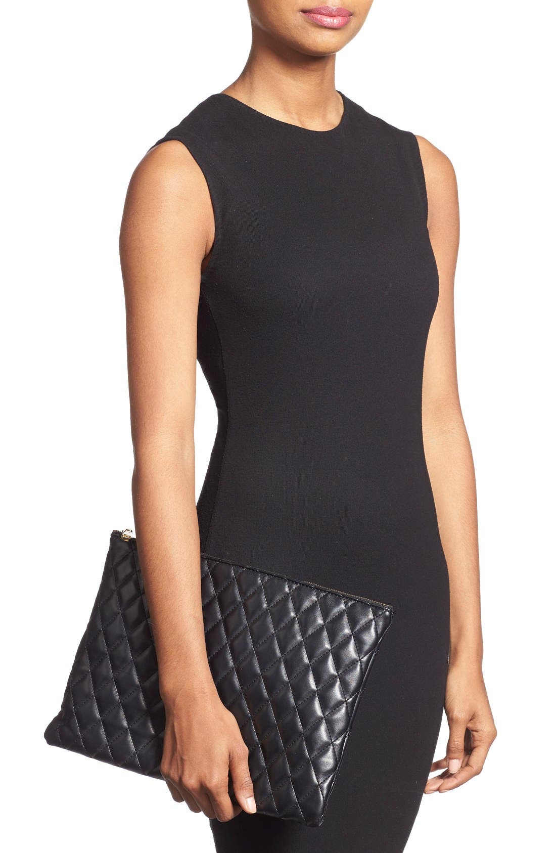 'Modern' Quilted Oversize Clutch, Alternate, color, BLACK