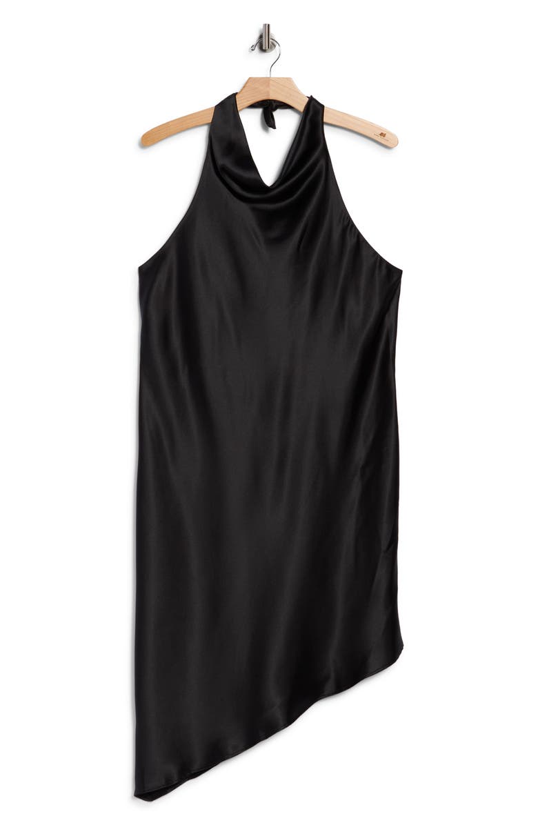 Renee C Halter Neck Asymmetric Satin Dress, Alternate, color, Black