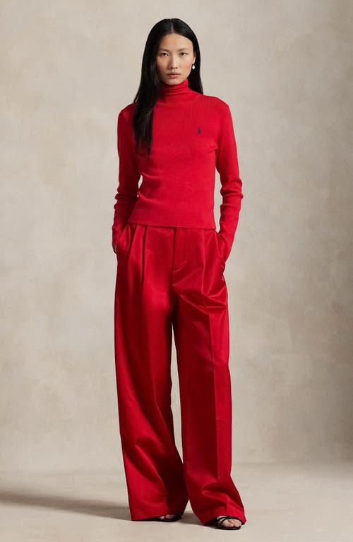 Polo Ralph Lauren Pleated Satin Wide Leg Pants In Red