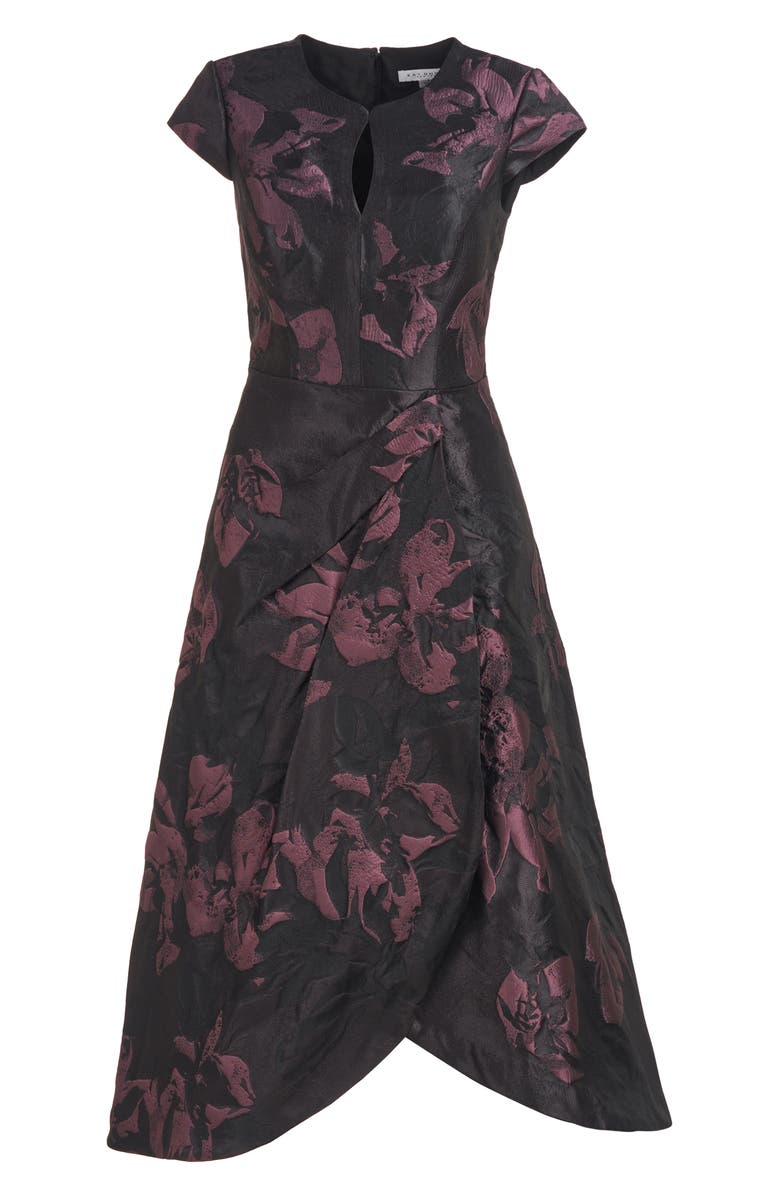 Kay Unger Massima Metallic Floral Jacquard Midi Cocktail Dress, Alternate, color,