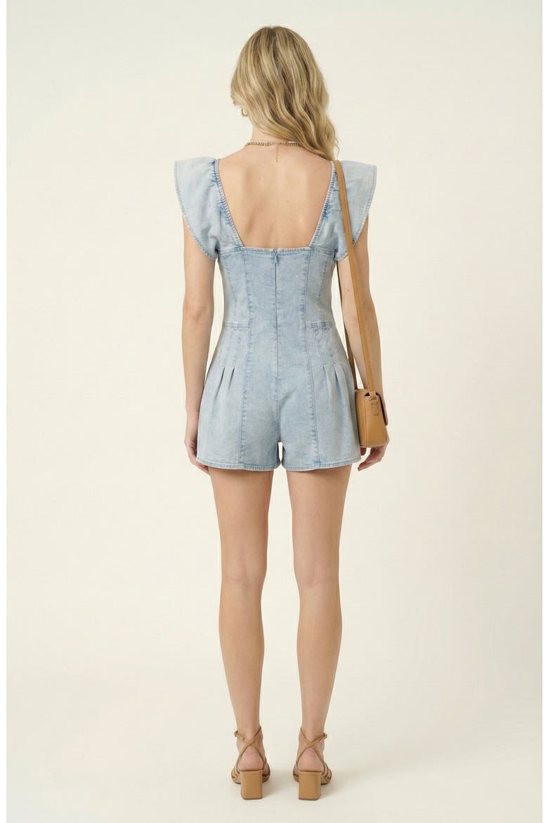 Structured Zip Front Romper with Flutter Sleeves and Pleated Detail, Alternate, color, Light Blue