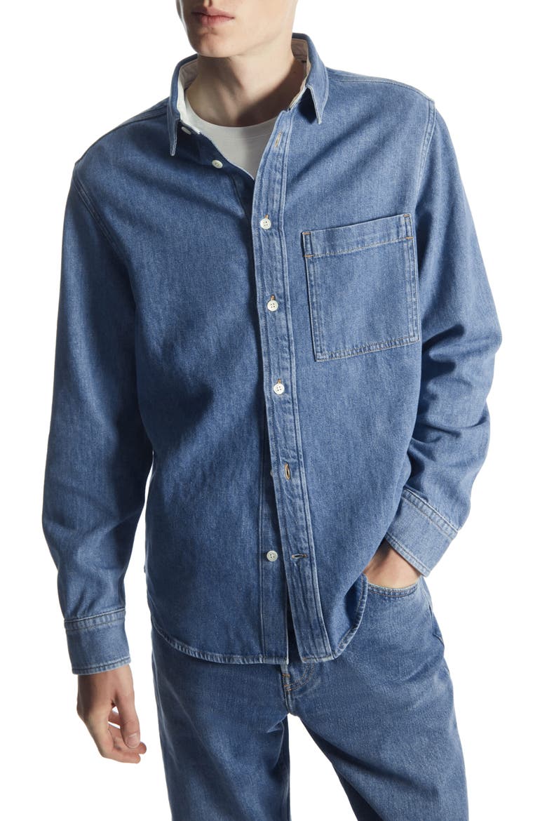 Organic Cotton Blend Denim Button-Up Shirt, Main, color, BLUE MEDIUM DUSTY