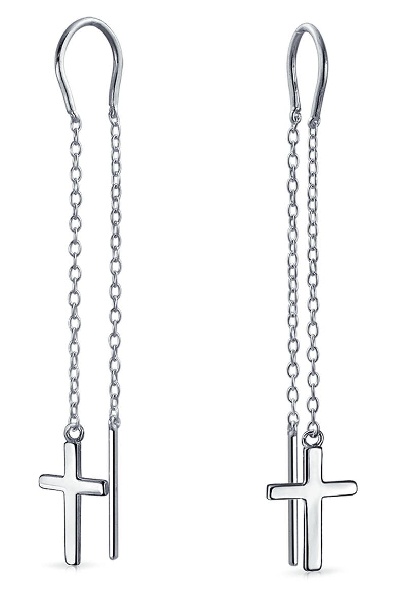 Cross Threader Drop Earrings, Alternate, color, SILVER