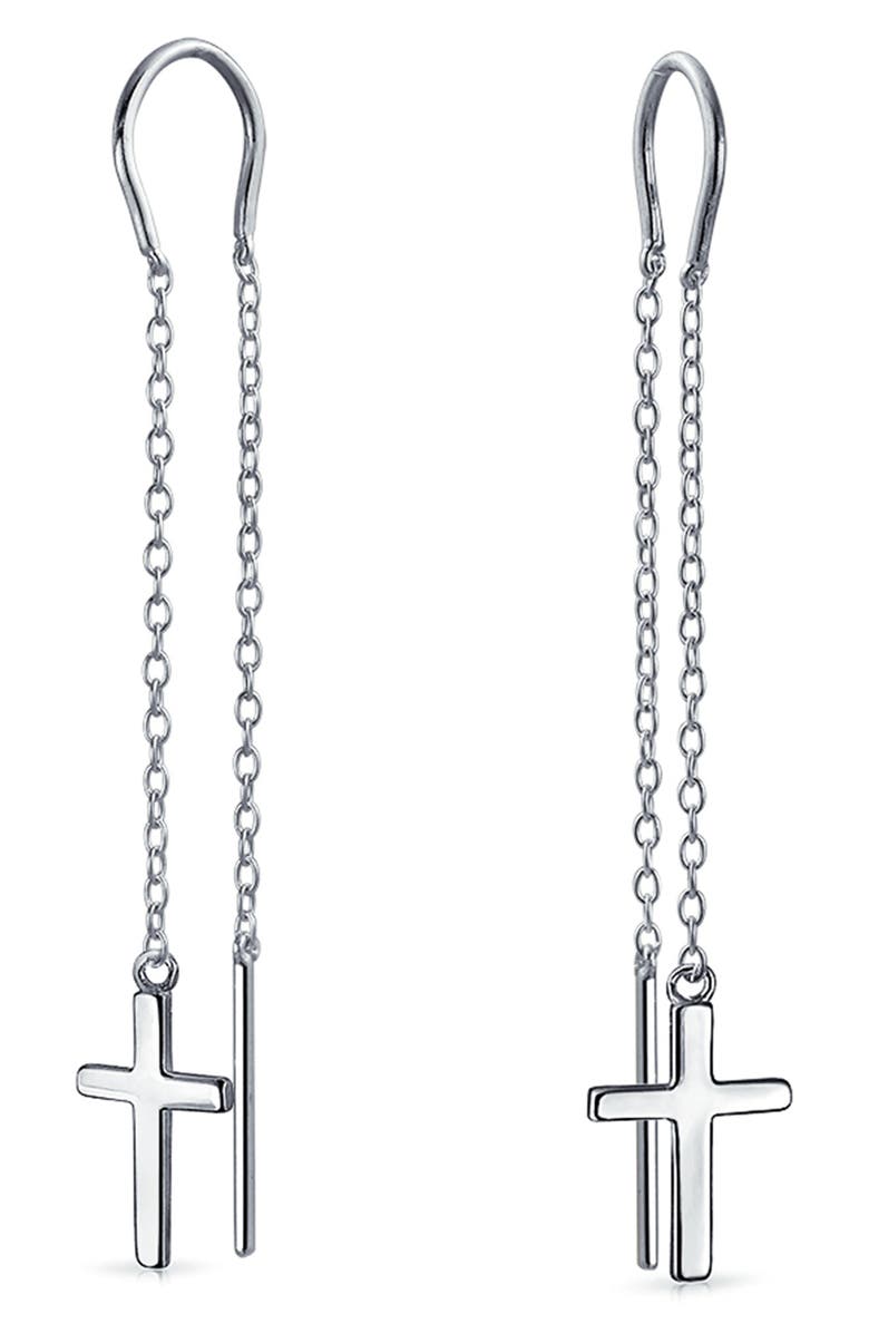 BLING JEWELRY Cross Threader Drop Earrings, Alternate, color, 