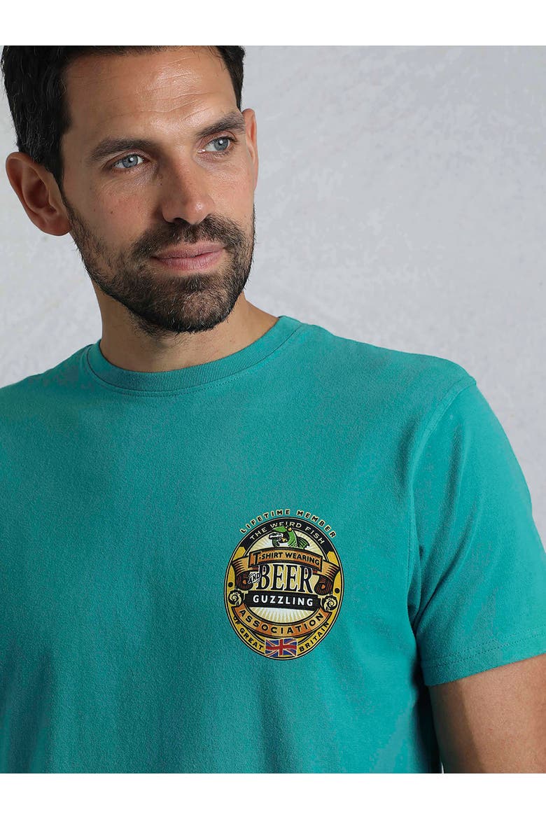 Beer Guzzling Back Print Artist T-Shirt, Alternate, color, Viridis