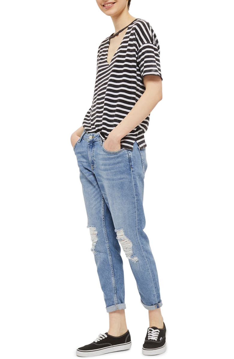 Topshop Lucas Rip Boyfriend Jeans, Main, color, 
